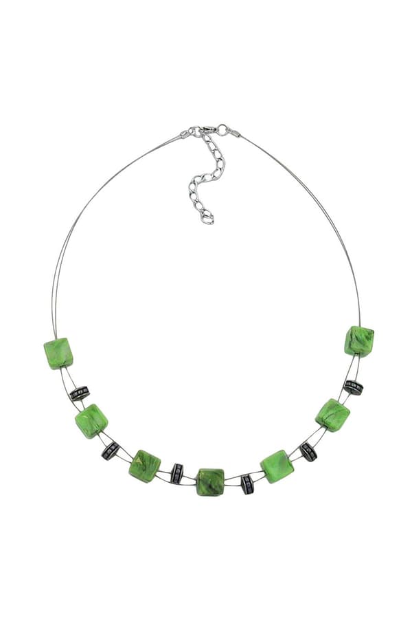 Necklace Cube Beads Light Green Marbled 45cm - GL00339