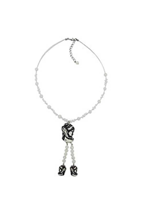 Necklace Black Beige Cameo Beads On Coated Flexible Wire - GL00300