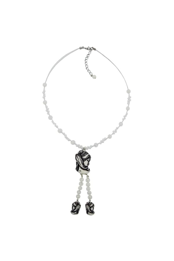 Necklace Black Beige Cameo Beads On Coated Flexible Wire - GL00300