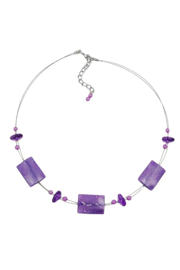 Necklace Shiny Lilac Rectangle Beads On Coated Flexible Wire 45cm - GL00150