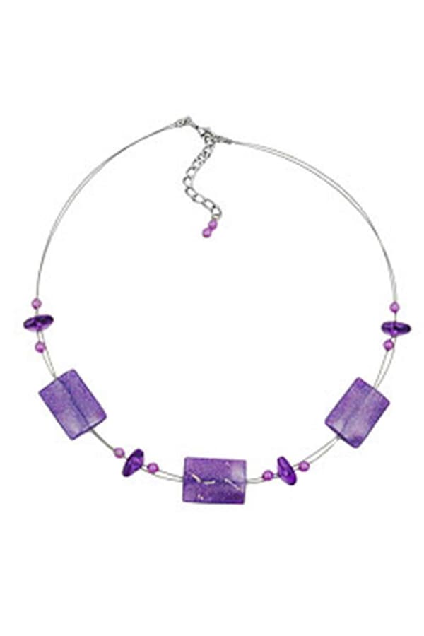 Necklace Shiny Lilac Rectangle Beads On Coated Flexible Wire 45cm - GL00150