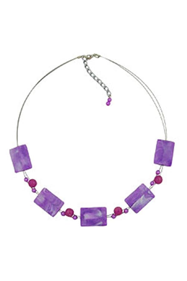 Necklace Rectangle Beads Lilac And White-Marbled 45cm - GL00093