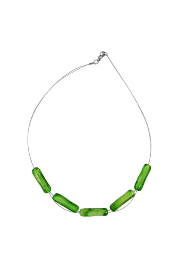 Necklace Glass Beads Green-White 45cm - GL06699
