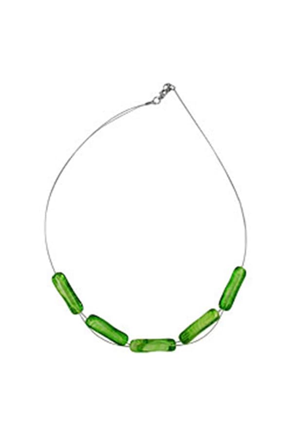 Necklace Glass Beads Green-White 45cm - GL06699