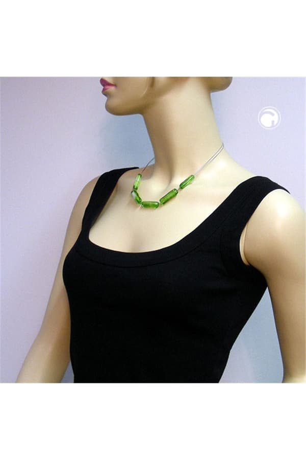 Necklace Glass Beads Green-White 45cm - GL06699