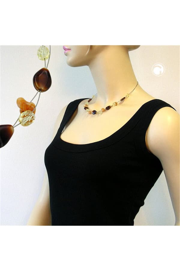 Necklace Glass Beads Brown 44cm - GL06436