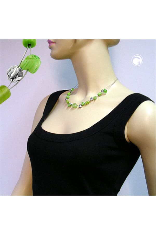 Necklace Glass Beads Green - GL02550