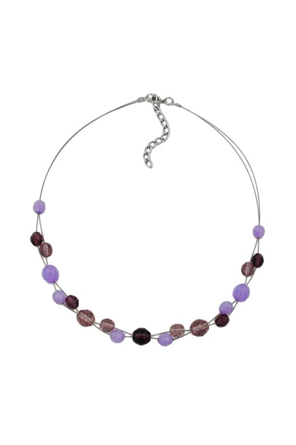 Necklace Glass Beads Purple 43cm - GL02545