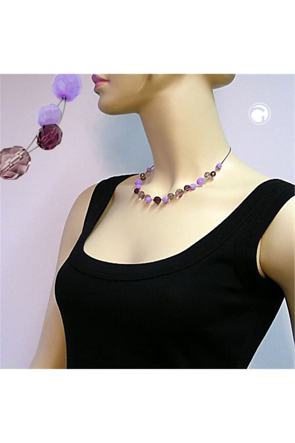 Necklace Glass Beads Purple 43cm - GL02545