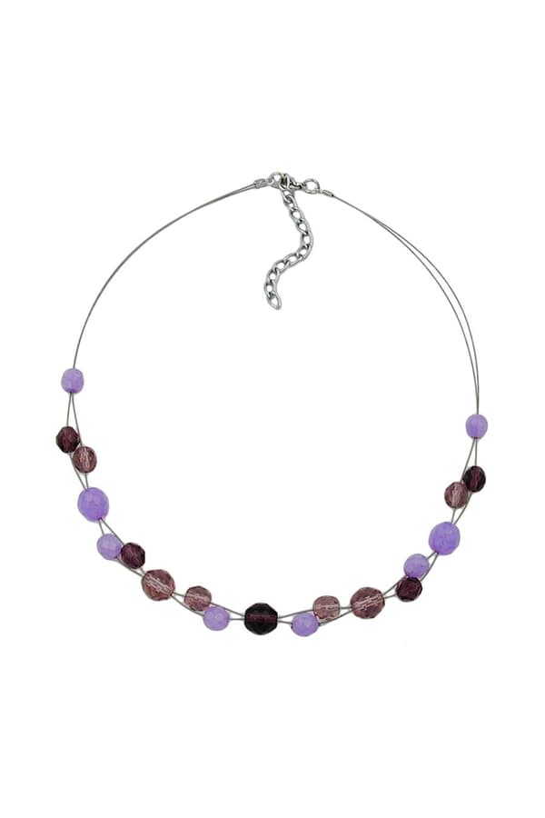 Necklace Glass Beads Purple 43cm - GL02545