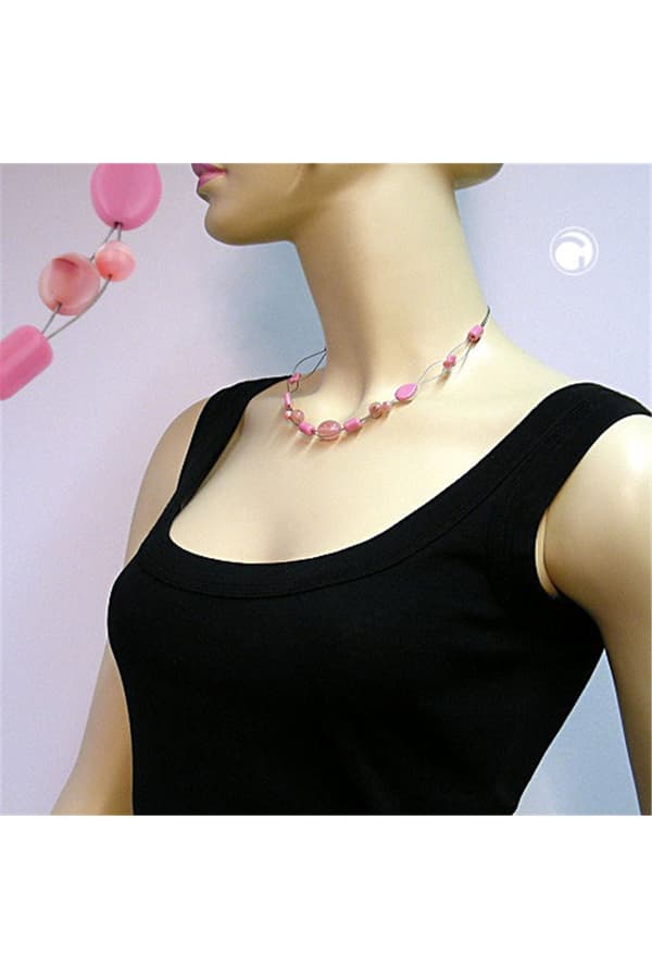 Necklace Glass Beads Pink - GL02537