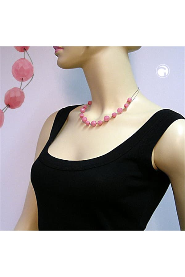 Necklace Glass Beads Pink 45cm - GL02530