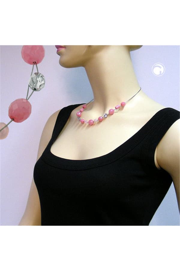 Necklace Glass Beads Pink 45cm - GL02527