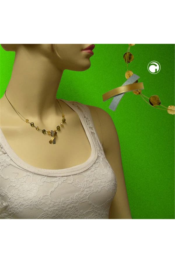 Necklace Metal Pendant X Gold And Graphit Coloured Matt 42cm - GL01674