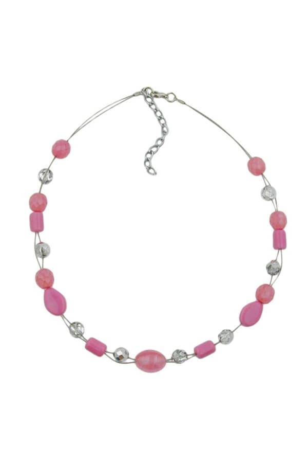 Necklace Pink Transparent Beads On Coated Flexible Wire - GL00918