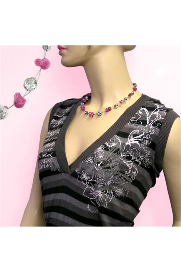Necklace Antique-Like Pink Silver-Mirrored - GL00694
