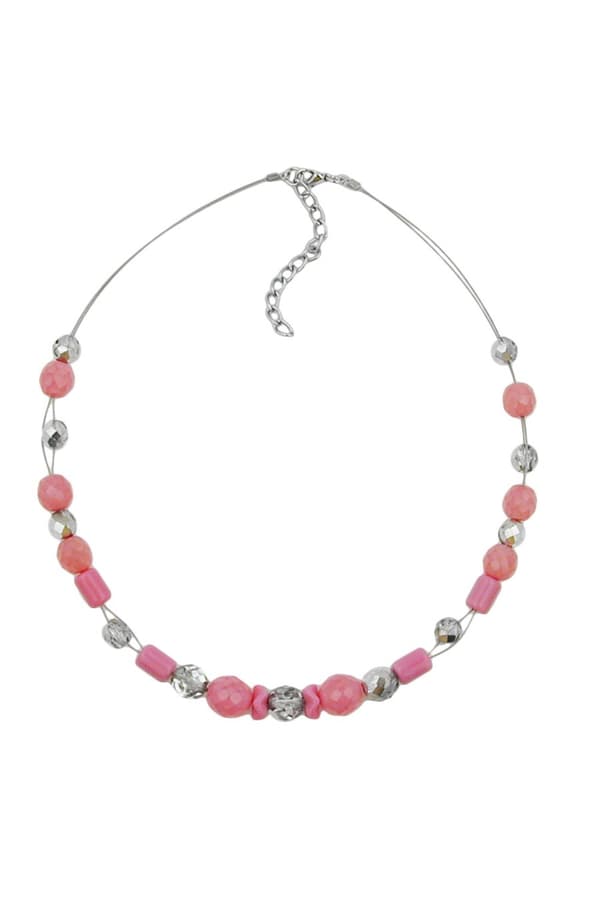 Necklace Pink And Silver-Mirrored Glass Beads - GL00662