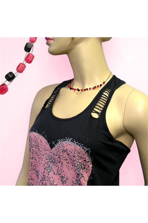 Necklace Glass Beads Cube Beads Pink And Brown - GL00657