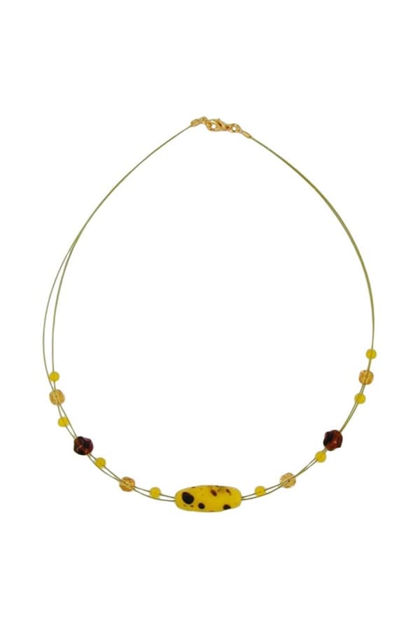 Necklace Glass Beads Olive Yellow Brown - GL00175