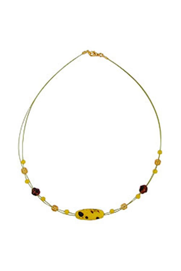 Necklace Glass Beads Olive Yellow Brown - GL00175