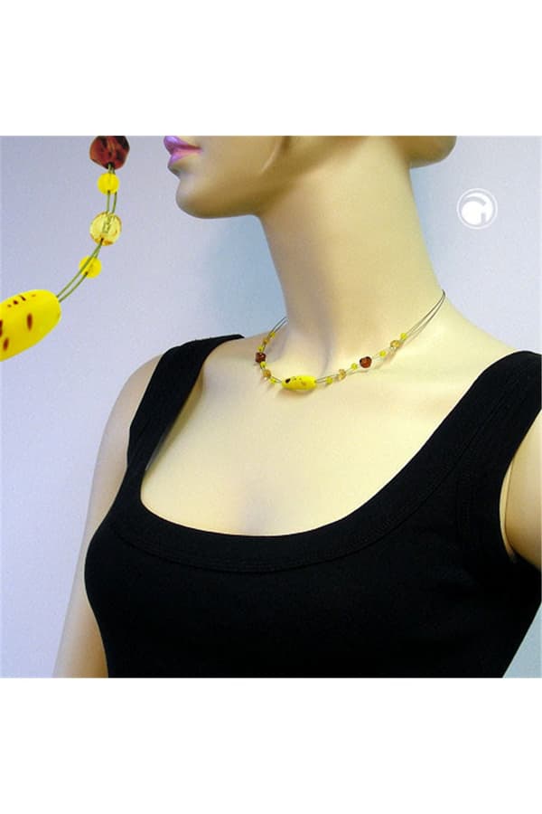 Necklace Glass Beads Olive Yellow Brown - GL00175