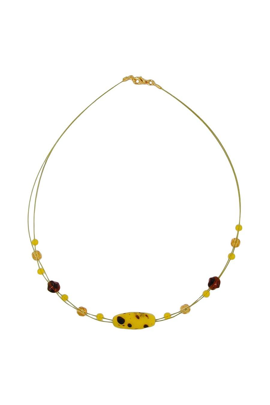 NECKLACE GLASS BEADS OLIVE YELLOW BROWN