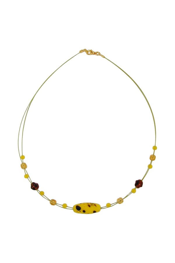 Necklace Glass Beads Olive Yellow Brown - GL00175