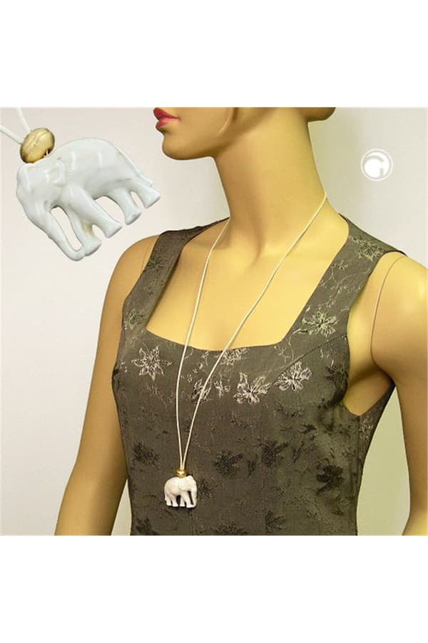 Necklace Elephant White/ Gold Coloured - GL06274