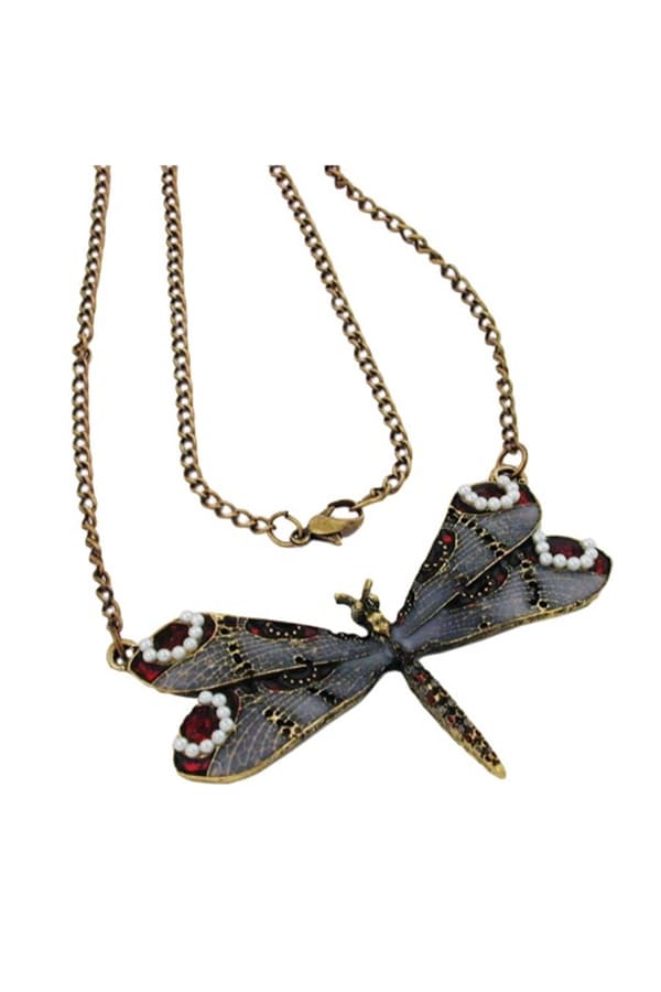 Necklace Dragonfly Purple/Grey/Red Gold Coloured - GL01186