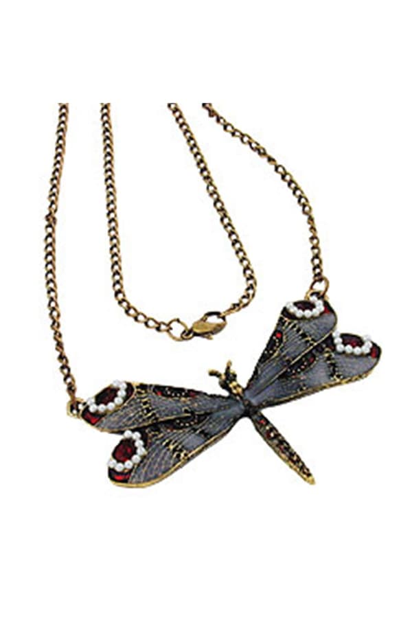 Necklace Dragonfly Purple/Grey/Red Gold Coloured - GL01186