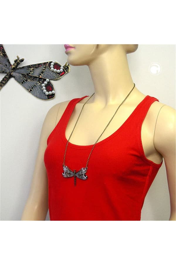 Necklace Dragonfly Purple/Grey/Red Gold Coloured - GL01186