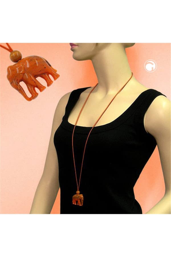 Necklace Elephant Orange Marbled - GL01130