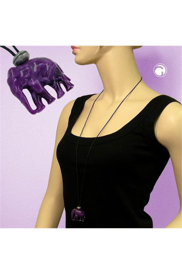 Necklace Elephant Purple-Marbled - GL01126