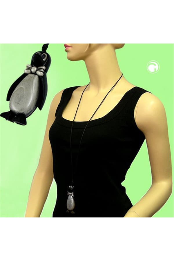 Necklace Penguin Black Antique-Silver 90cm - GL00238