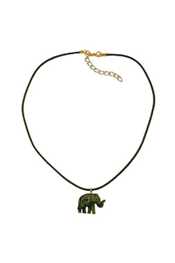 Necklace Small Elephant Pendant Olive Green Marbled - GL06154