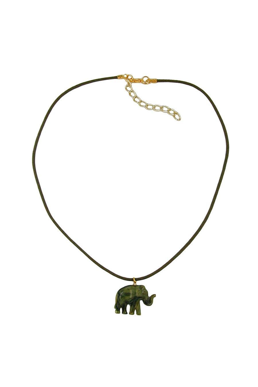 NECKLACE SMALL ELEPHANT PENDANT OLIVE GREEN MARBLED