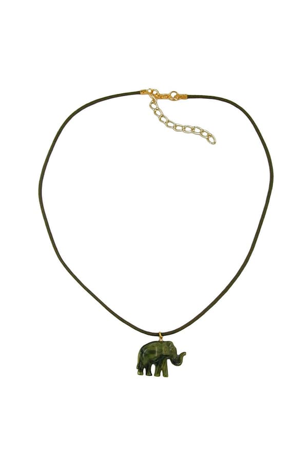 Necklace Small Elephant Pendant Olive Green Marbled - GL06154