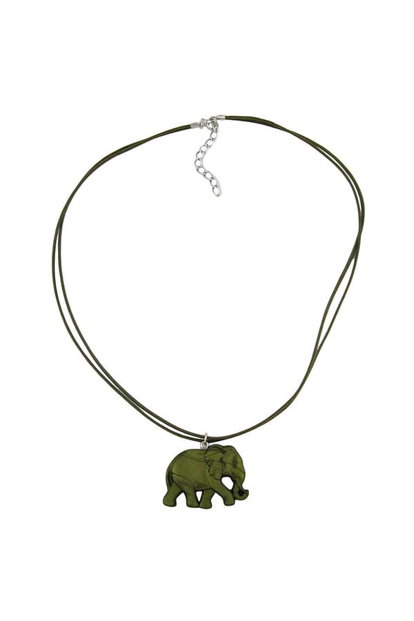 Necklace Elephant Green/ Olive Coloured - GL01293