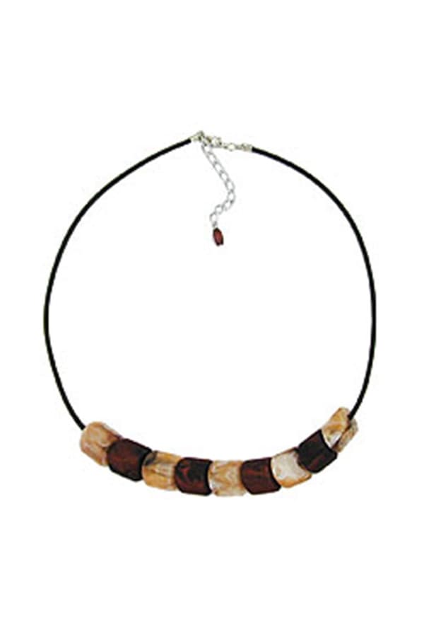 Necklace Slant Bead Plastic Brown Marbled And Beige Marbled Solid Rubber Black 45cm - GL07653