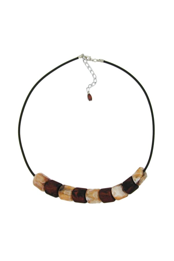 Necklace Slant Bead Plastic Brown Marbled And Beige Marbled Solid Rubber Black 45cm - GL07653
