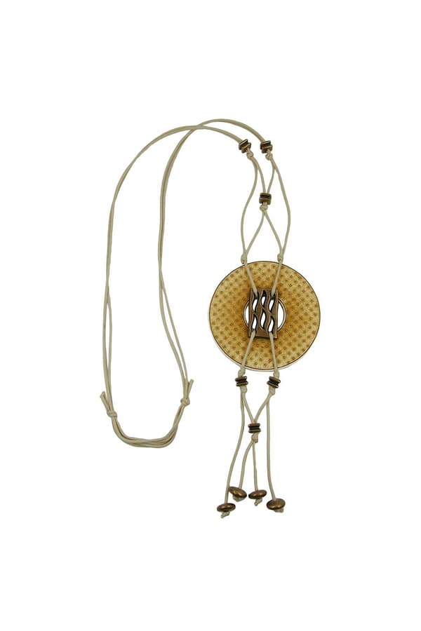 Necklace 77mm Plastic Pendant Hole Ring Beige-Olive Old Brass Cord Gray 90cm - GL07528