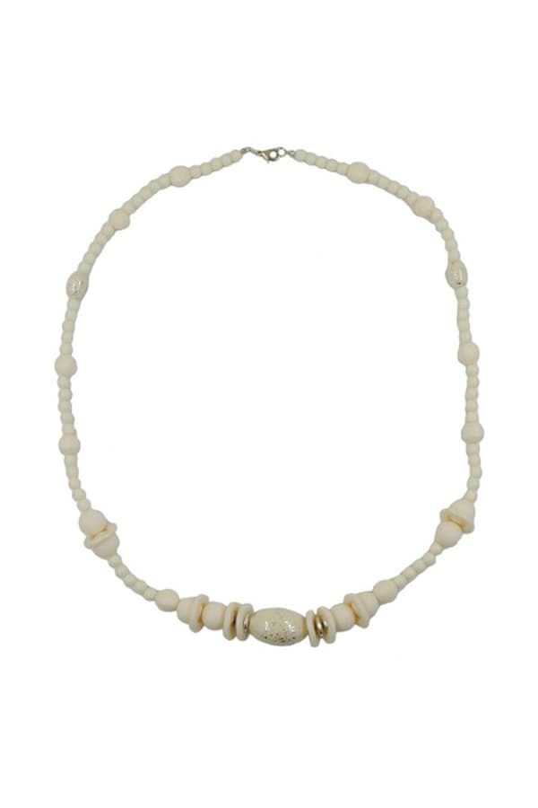 Necklace Beads Creme Silver-Tone 70cm - GL07450