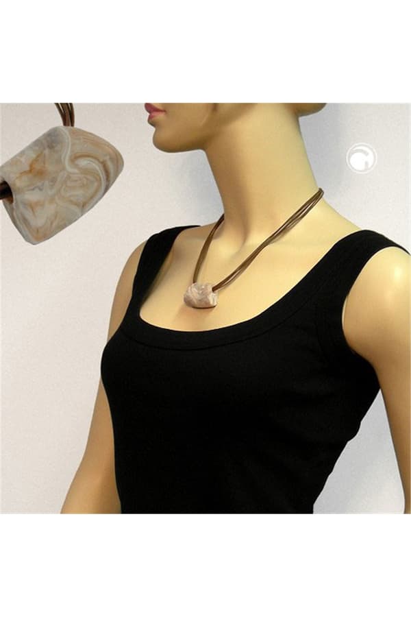 Necklace Trapezium Beige Marbled 45cm - GL00495