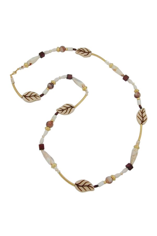 Necklace Leafs Beige-Brown 92cm - GL04994