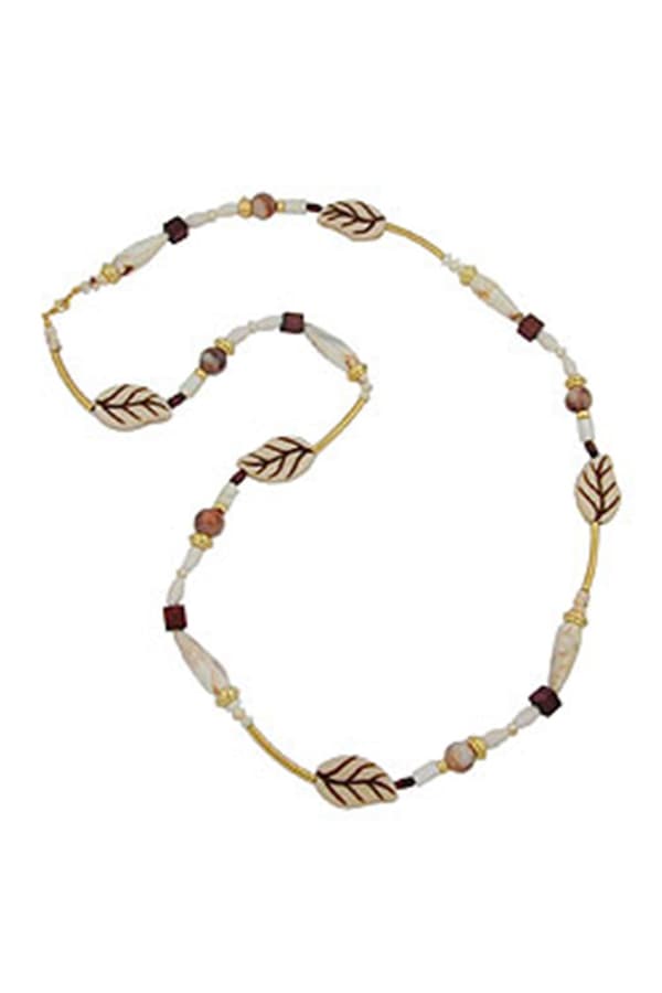 Necklace Leafs Beige-Brown 92cm - GL04994
