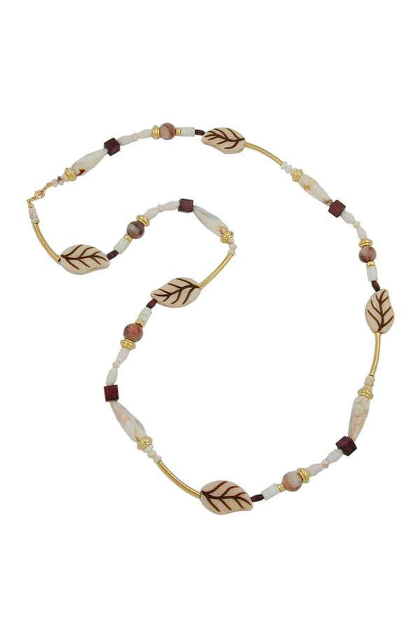 Necklace Leafs Beige-Brown 92cm - GL04994