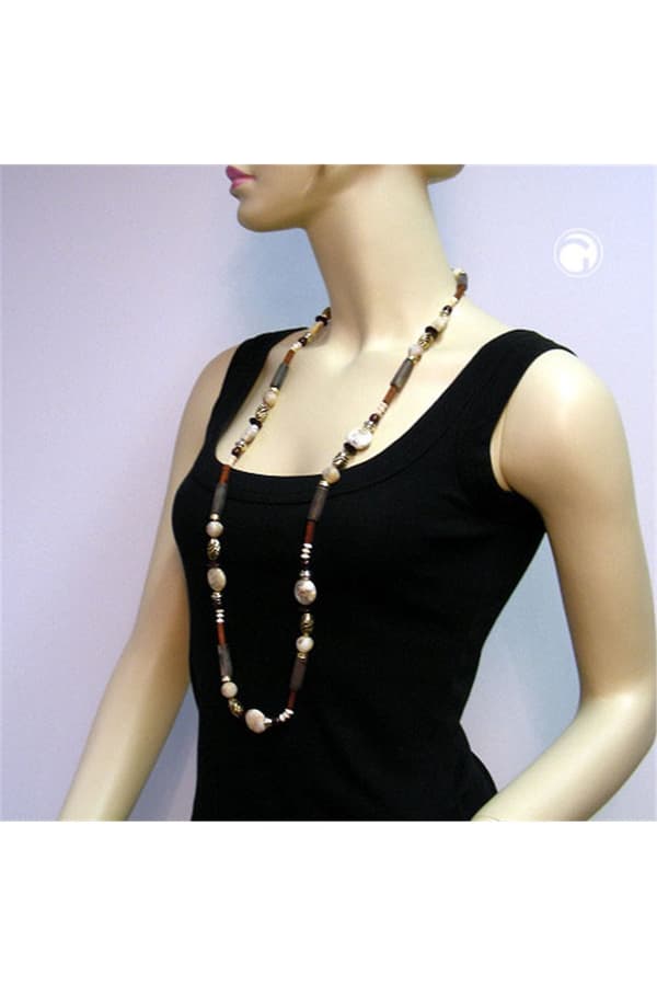 Necklace Beads Beige-Brown 110cm - GL04985