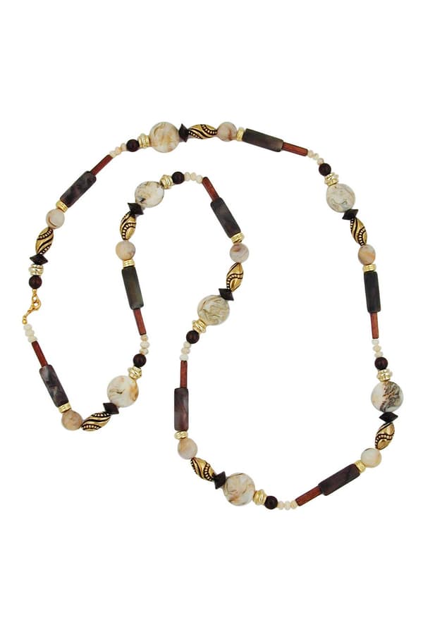 Necklace Beads Beige-Brown 110cm - GL04985