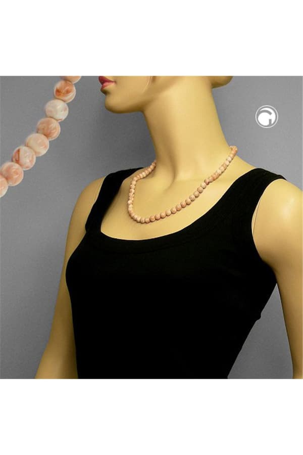 Necklace Beads 8mm Beige Marbled - GL04894