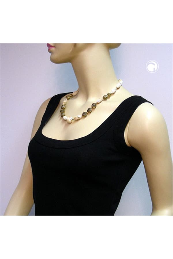 Necklace Beads Beige-Brown 55cm - GL03819